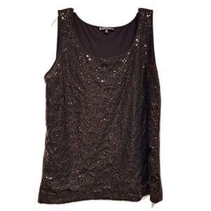 Anne Klein sleeveless tank top blouse, black with glitter sequins on front sz 2X